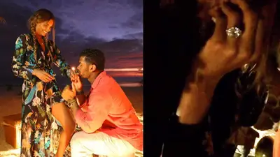 Ciara - With the Indian Ocean glittering behind her, Ciara looked lovely in a flowy La Perla robe as Russell Wilson popped the question after almost a year of celibate dating. The Seattle Seahawks QB&nbsp;posted a video on his Instagram captioned, “She said yes!!! Since Day 1 I knew you were the one. No Greater feeling…#TrueLove @Ciara” as a giddy CiCi bubbled with laughter and happiness. Not sure of the carats on this rock, but we can only imagine judging from its size!(Photos from left: Ciara via Instagram)