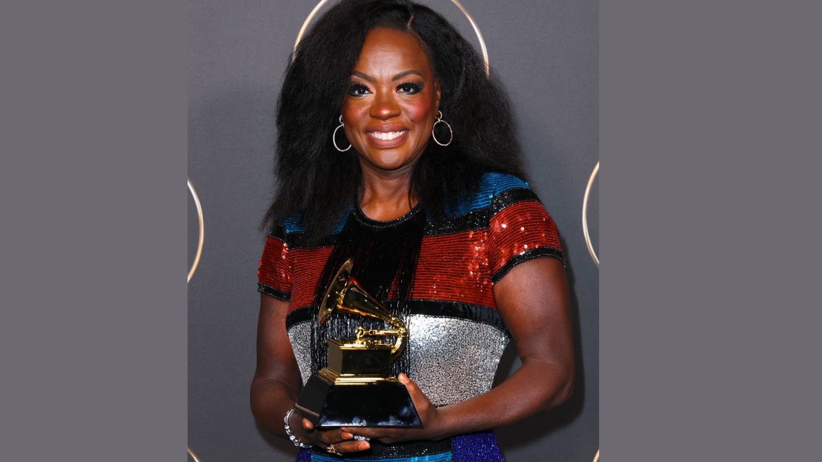 Viola Davis celebrates the Best Audio Book, Narration, and Storytelling award for "Finding Me" during the 65th GRAMMY Awards Premiere Ceremony at Microsoft Theater on February 05, 2023 in Los Angeles, California. 
