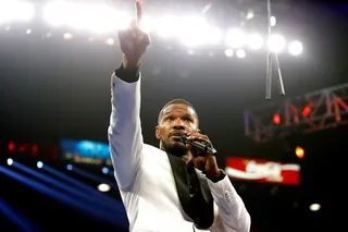 Eye on the Prize - Jamie Foxx sings the national anthem before the welterweight unification championship bout between Floyd Mayweather Jr. and Manny Pacquiao at the MGM Grand Garden Arena in Las Vegas.(Photo: Al Bello/Getty Images)