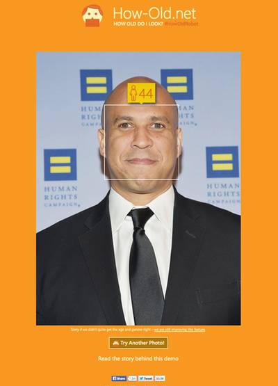 Cory Booker - Real Age: 46How-Old.net: 44Newark, New Jersey's former mayor apparently looks his age — or pretty close, it seems. We'd shave off a few more years, to be honest.(Photo: Grant Lamos IV/Getty Images / How-old.net)