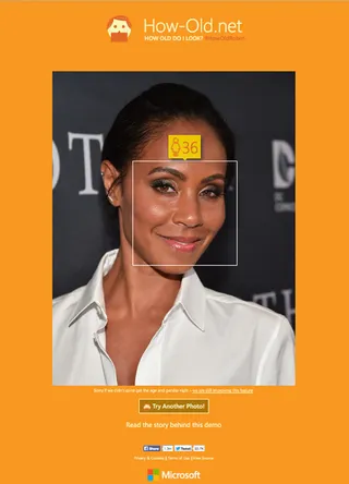 Jada Pinkett-Smith - Real Age: 43How-Old.net: 36The Age of Adeline should really be called The Age of Jada since the actress seemingly stopped aging years ago.(Photo: Alberto E. Rodriguez/Getty Images / How-old.net)