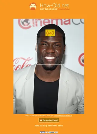 Kevin Hart - Real Age: 35How-Old.net: 43We have a feeling that the 5-foot-4 comedian would have a joke ready for this.(Photo: Ethan Miller/Getty Images for CinemaCon / How-old.net)