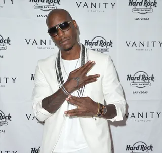 Throw 'Em Up - Tyrese gets ready to party at Vanity Nightclub at the Hard Rock Hotel &amp; Casino in advance of the fight. (Photo: Mindy Small/FilmMagic)
