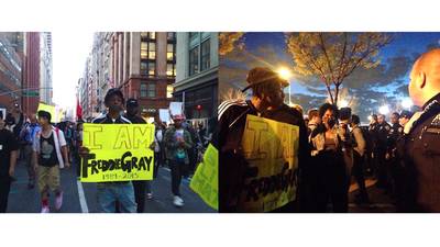 Joey Bada$ - Joey Bada$ has never been shy about addressing police brutality in his art, and in 2015, the Pro Era MC took to the streets of New York to march on behalf of Freddie Gray in Baltimore. He stood toe to toe on the front lines with the boys in blue.&nbsp;(Photos: Joey Bada$ via Instagram)