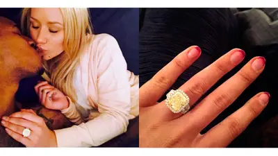 Iggy Azalea - She’s so fancy, you already know. And she’s got the bling to prove it! Longtime love Nick Young popped the question at his 30th birthday bash on June 1 with this shimmering “10.43-carat ring, consisting of an 8.15-carat fancy intense yellow diamond and a white diamond halo set into white gold,&quot; according to People. Young co-designed the piece with jeweler Jason Arasheben of Jason of Beverly Hills.  (Photos: Iggy Azalea via Instagram)