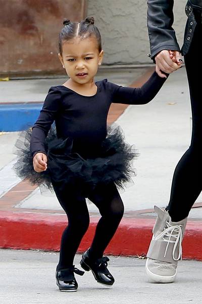 Ballerina in Black - Nori is a fashionista in the making, and in true West fashion, the tiny tot wears all-black to her dance class. #yeezytaughtme  (Photo: PacificCoastNews)