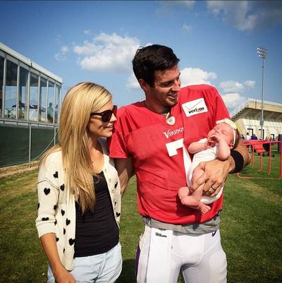 Christian and Samantha Ponder With Baby Bowden Sainte-Clare - He's holding her tighter than a football.   (Photo: Samantha Ponder via Instagram)