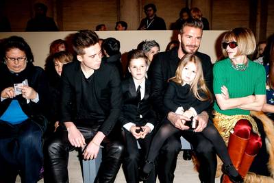 Beckham Clan - There's no secret that the Bekcham clan is too cool for fashion school. Here they sit with the style maven Anna Wintour looking posh.  &nbsp;(Photo: SIPA/WENN.com)