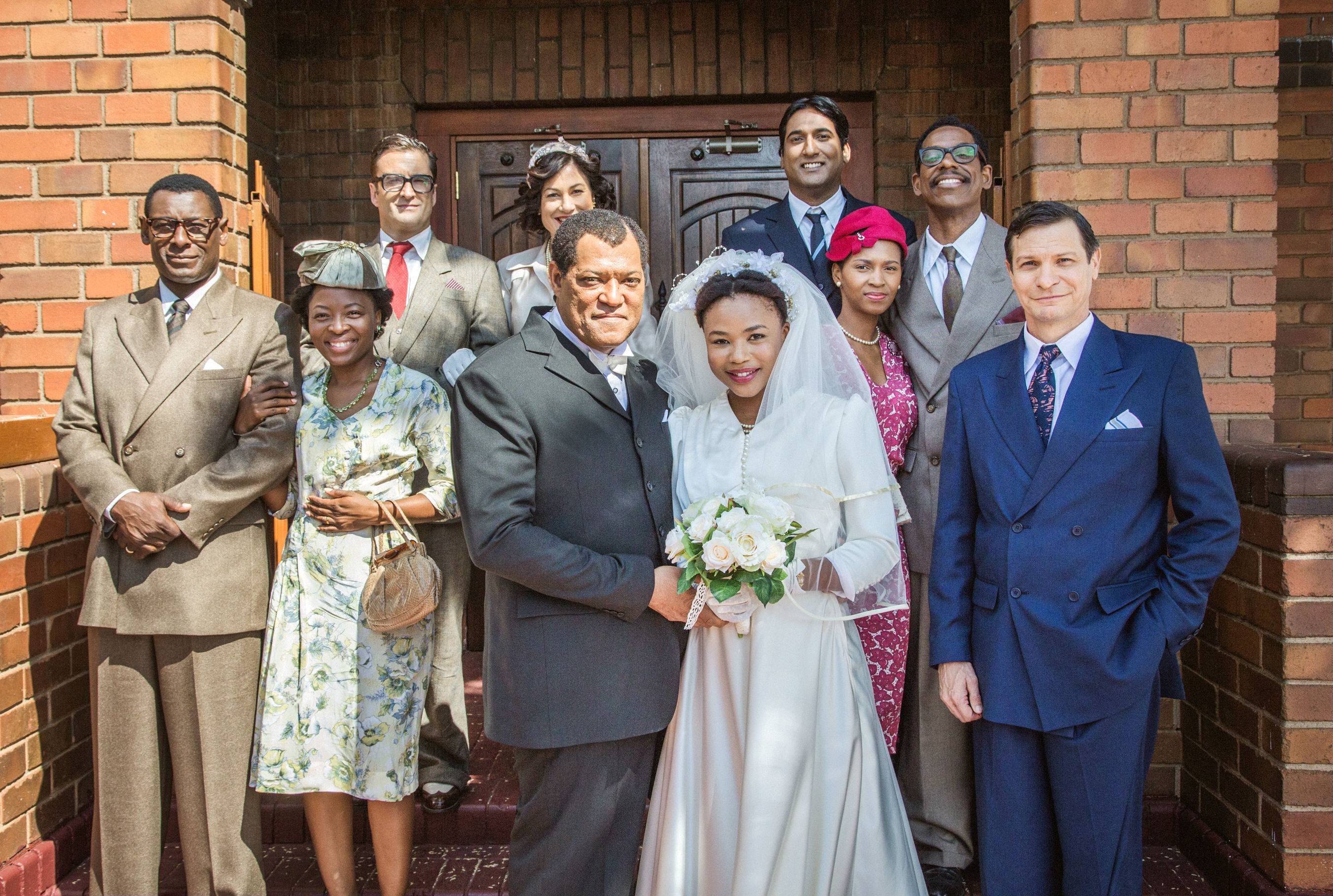 Actor Lawrence Fishburne and cast on set of Part 1 of BET's three part saga based on life of Nelson Mandela, titled Madiba.