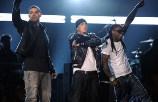 Collaboration King - Drake joined Lil Wayne, Eminem and Kanye West on the highly respected rap song "Forever." On all the verses, every rapper brought his skills to the table and tried to out-rap the next man. Although many would argue in favor of Eminem, Drake delivered a memorable one.(Photo: Kevin Winter/Getty Images)