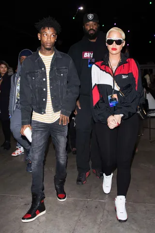 Amber Rose and 21 Savage &nbsp; - Amber was spotted suporting bae after his performance at the Rolling Loud Festival. (Photo: Mr. Canon / Splash News)