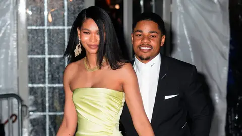 Chanel Iman and Sterling Shepard are seen at amFAR gala on February 6, 2019 in New York City. 