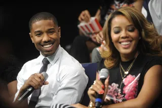 Off Guard - Angela Simmons and Michael B. Jordan caught in a candid moment laughing at one another.&nbsp; (Photo: John Ricard / BET)