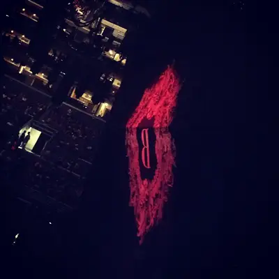 Bey Gon’ Make You Lose Your Mind - Chris Brown’s on-again-off-again (and now apparently on-again) girlfriend Karrueche Tran went to Beyoncé’s July 1 show. She posted a photo of the B logo that appeared on the curtains prior to the show’s start with the caption “Bout to lose my mind! #Beyonce #StaplesCenter&quot;  (Photo: Instagram via Karrueche)