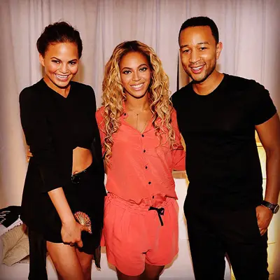 Chrissy’s “Crazy in Love” - John Legend and longtime girlfriend Chrissy Teigen attended the LA show to support Bey. John looks cool, calm and collected next to the superstar, having performed at the Chime For Change benefit concert with her a month ago, but Teigen looks like a kid in a candy store. We understand, Chrissy. We understand.  (Photo: Instagram via JohnLegend)