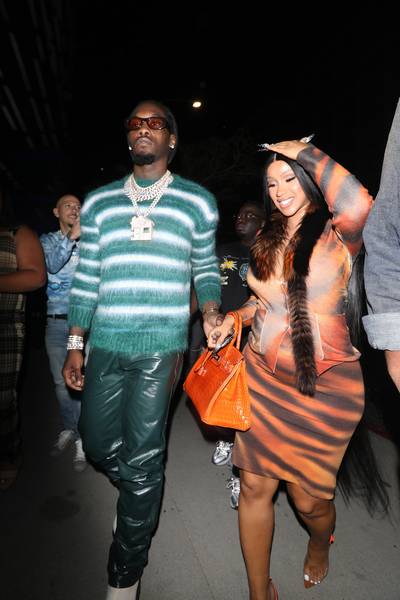 Date Night! - Cardi B and Offset enjoyed a date night out in LA on Sunday, after the BET Awards. The superstar couple stepped out in major style with Cardi donning a vintage Roberto Cavalli dress from FW 2000 collection, and her hubby Offset stepped rocking a Prada Men's sweater. The mama-to-be also carried one of her croc Hermès Birkin bags from her impressive collection. Congratulations again to the lovely couple! (Photo by Photographer Group/MEGA/GC Images)