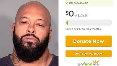 Murder Was the Case - It appears that there's no love out there for the former Death Row boss because a GoFundMe page set up to raise those ends for his $25 million bail hasn't garnered any donations since its January 31 creation. Created two days after Suge's vehicular homicide, it was only looking to raise 10 percent of his original $2 million bail and reads, &quot;Suge is in Lockup for a simple misunderstanding. Please help put together the $202,500 to help get him out. If we fall short we will just put the money on his books. Please help.&quot;As Big Suge awaits his day in court or a miracle occurs for the bond, check out a history of his wildest moments with the law and death. —Michael Harris (@IceBlueVA)&nbsp;(Photos from left: Las Vegas Metropolitan Police Department via Getty Images, Go Fund Me)