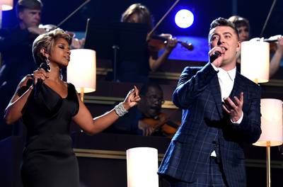 'Stay With Me' – Sam Smith, Featuring Mary J. Blige - Mary J. Blige went across the pond to record her latest album with a gang of British songwriters and producers called The London Sessions. One of those talented singers was Sam Smith, whom Mary previously joined on his platinum single &quot;Stay With Me.&quot;(Photo: Larry Busacca/Getty Images for NARAS)