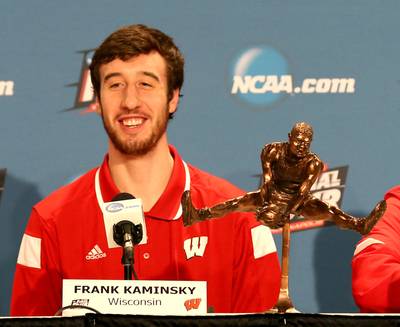 Frank Kaminsky Named AP Player of the Year - Frank Kaminsky was named the Associated Press Player of the Year on Friday after averaging&nbsp;18.7 points and eight rebounds per game this season and leading the Wisconsin&nbsp;Badgers to a 35-3 record. The seven-foot senior forward earned 58 of the 65 national votes en route to winning the award. His Badgers will face undefeated Kentucky in the Final Four on Saturday night.(Photo: Maxx Wolfson/Getty Images)