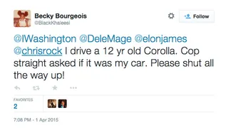 Becky Bourgeois, @BlackKhaleesi - Those who drive &quot;modest&quot; cars aren't exempt from driving while Black.(Photo: Black Khaleesi via Twitter)