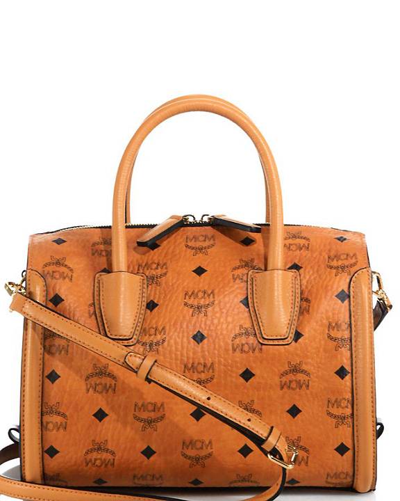 MCM Visetos Essential Leather Boston Bag Chocolate Brown