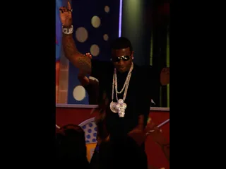 Party Party Party - Nothing can stop Gucci from starting a full-on party at &quot;106 & Park.&quot;  (Photo Credit: Ernest Estime)