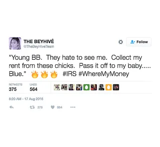 More lyrics... - More possible lyrics from The Beyhive – this time referencing the Notorious B.I.C. (Blue Ivy Carter).(Photo: The Bey Hive Team via Twitter)