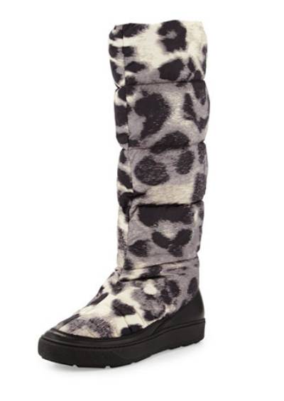 Moncler Brigitte Printed Snow Boot - These Italian animal-print boots were definitely made for walking, which you'll have no problem doing even through a foot of snow. These babies are nearly 15-inches tall! (Photo: Neiman Marcus)