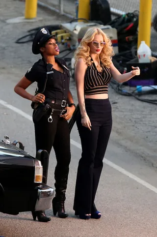 Divas Making Music - Jennifer Hudson teams up with Iggy Azalea&nbsp;to make a music video for their single &quot;Trouble&quot; in Los Angeles.(Photo: Miguel Aguilar, PacificCoastNews)