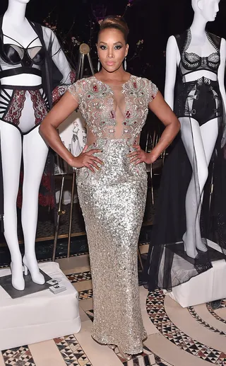 Peek-a-Boo - Actress Vivica A. Fox&nbsp;gets sexy for the 2015 Femmy Gala in a revealing sheer embellished gown in New York City. (Photo: Mike Coppola/Getty Images for Underfashion Club)
