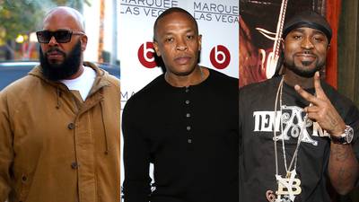 Vibe Awards Showdown - When Dr. Dre was sucker punched by a man at the second annual VIBE Awards in 2004, all fingers were pointed at the former Death Row boss. The melee ensued while The Chronic producer was about to be presented with the Legend Award by Snoop and Quincy Jones. No word on who amped the kid up, but police did scour footage to see if Suge violated his probation during the incident.(Photos from left: Winston Burris/WENN.com, Isaac Brekken/Getty Images for Beats by Dre, Ethan Miller/Getty Images)