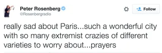Peter Rosenberg - The radio host expresses what many are feeling about the wave of terrorist attacks in France.(Photo: Peter Rosenberg via Twitter)
