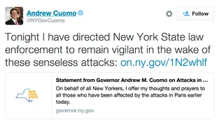 Andrew Cuomo - The New York governor has put New York on high alert following the attacks.(Photo: Andrew Cuomo via Twitter)
