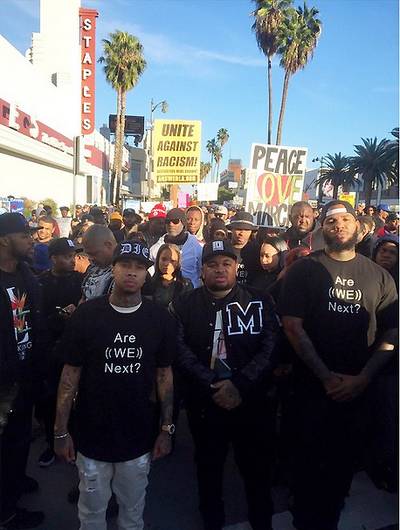 Tyga, DJ Mustard and Game - Game,&nbsp;Tyga and DJ Mustard were among the protesters who stood in solidarity as they participated in the “Millions March Protest” in December 2014. Several thousand people went out to take a stand in the march, which took place in the Fairfax area of Los Angeles.(Photo: DJ Mustard via Instagram)