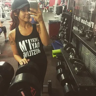 Nicole 'Snooki' Polizzi @snookinic - "Bout to curl 95lbs"  The mother of two returns to her fitness routine stronger than ever, curling a whopping 95 pounds. That is certified beast mode for the pint-sized star. Go, Snooks!&nbsp;(Photo: Snooki via Instagram)