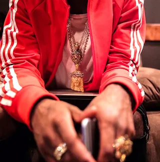 'First Chain' - "Then I saw Kanye's hanging from his gold necklace/Then Ye gave me mine, that show you my work ethic/Mom had that hooptie that she ran in the dirt/Used to pick me up from school, man, right after work."  (Photo: Big Sean via Instagram)