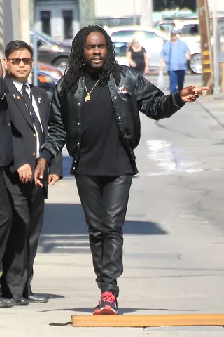 'Le in L.A. - Wale arrives for a taping of the Jimmy Kimmel Live! show in Los Angeles. (Photo: Cathy Gibson, PacificCoastNews)
