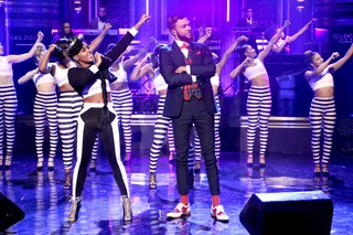 Janelle Monae ft. Jidenna "Yoga" On Jimmy Fallon (May 18, 2015) - Late Night With Jimmy Fallon has become an identifiable place for talent to come and shine. Janelle Monae put on a fantastic performance of "Yoga" and everyone was geeked to see Jidenna pop out of the audience just in time to complete his well suited verse.&nbsp;(Photo: Douglas Gorenstein/NBC/NBCU Photo Bank via Getty Images)
