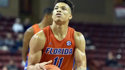 CHARLESTON, SC - NOVEMBER 21:  Keyontae Johnson #11 of the Florida Gators takes a foul shot during a first round Charleston Classic basketball game against the Saint Joseph's Hawks at the TD Arena on November 21, 2019 in Charleston, South Carolina.  (Photo by Mitchell Layton/Getty Images)