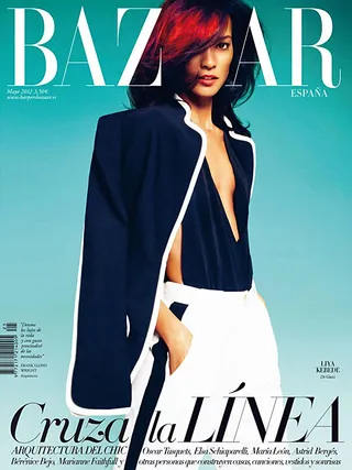 Liya Kebede on Harper’s Bazaar Spain - Liya Kebede looks beautiful with her fire-red hair for Harper’s Bazaar Spain's May 2012 issue. The model is photographed by&nbsp;Txema Yeste&nbsp;and wearing sequin tops and tailored suits from designers like&nbsp;Gucci and Armani.  (Photo: Courtesy Haper's Bazaar Magazine)
