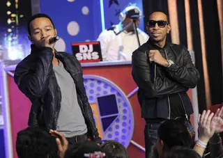 Legend-N-Luda - John Legend and Ludacris performing at 106 &amp; Park, April 19, 2012. (Photo: John Ricard / BET)