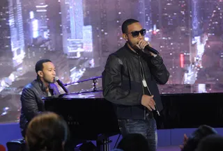 Ludacris Enters - John Legend and Ludacris perform " Tonight (Best You Ever Had)" at 106 &amp; Park, April 19, 2012.&nbsp; (Photo: John Ricard / BET)