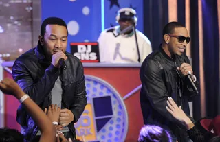 Giving It Their Best - John Legend and Ludacris perform " Tonight (Best You Ever Had)" at 106 &amp; Park, April 19, 2012. (Photo: John Ricard / BET)