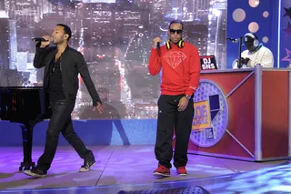 Lets Go - John Legend and Ludacris in sound check at 106 &amp; Park, April 19, 2012.  (Photo: John Ricard / BET)