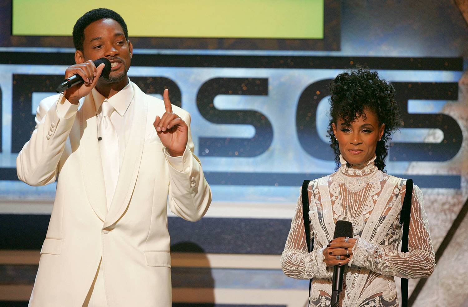Will Smith and Jada Pinkett-Smith - The mega-star actor shares the stage with his co-host and wife, who is nominated for a Best Collaboration award&nbsp;during the 5th Annual BET Awards at the Kodak Theatre on June 28, 2005, in Hollywood, California.(Photo: Kevin Winter/Getty Images)
