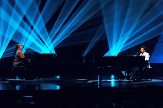 Stevie Wonder and John Legend - An icon shares the stage with a fellow piano player while performing their hits &quot;Ordinary People&quot; and &quot;My Cherie Amour.&quot;(Photo: M. Caulfield/WireImage.com/Getty Images)