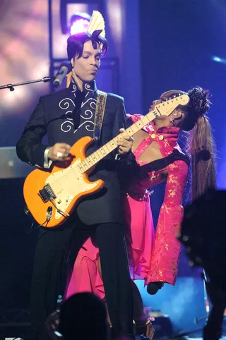 Prince - The reigning royal of Paisley Park performs &quot;3121&quot; with Tamar Davis and takes home the&nbsp;Best Male R&amp;B Artist award. (Photo: L. Cohen/WireImage.com)