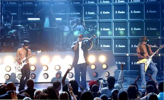 Jay-Z - Brooklyn's Finest and Best Male Hip Hop winner takes home two awards and rocks out to "99 Problems" and "Public Service Announcement (Interlude)" with Dave Navarro and Kid Rock.(Photo: M. Caulfield/WireImage.com/Getty Images)