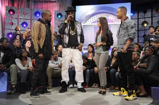 Bout It - Kanye West, 2 Chainz, Rocsi Diaz and Terrence J at 106 &amp; Park, April 9, 2012. (photo: John Ricard / BET)