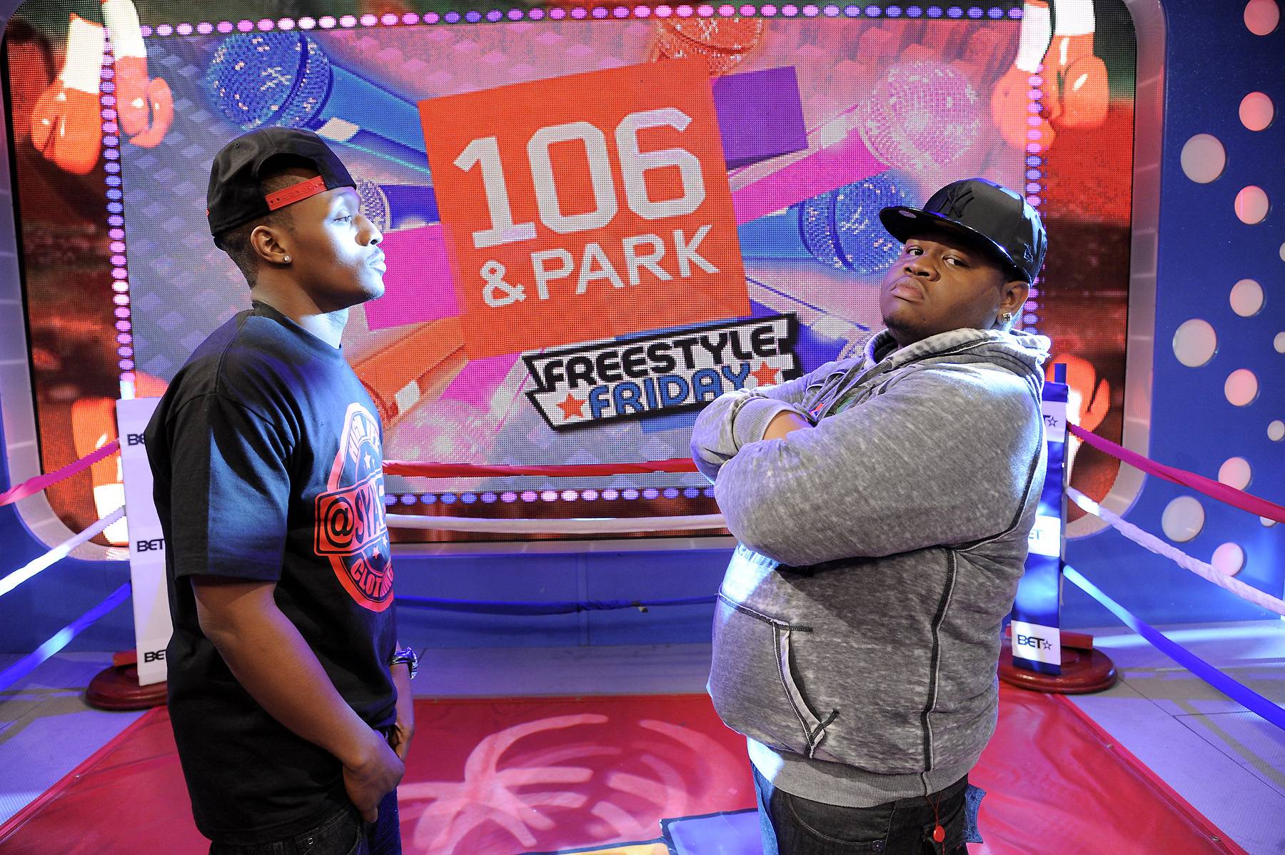 Battle Is On - Freestyle Friday contestants SyahBoy and Relly face off at 106 &amp; Park, April 6, 2012. (photo: John Ricard / BET)